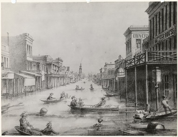 Drawing of 1862 Flood in Sacramento