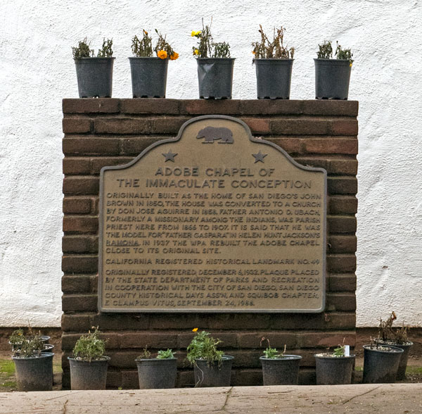 California Historical Landmark 49: Adobe Chapel of the Immaculate Conception in San Diego, California