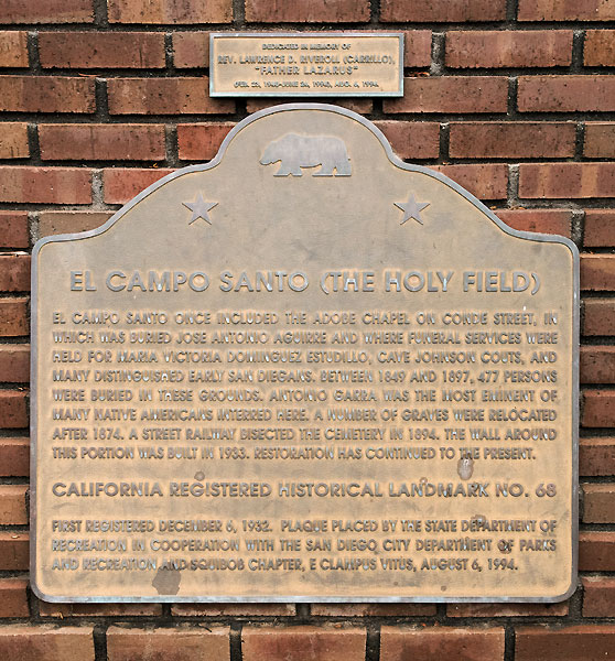 California Historical Landmark 68: El Campo Santo in San Diego, California