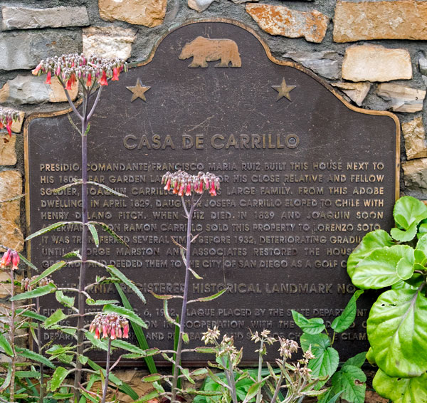 California Historical Landmark 74: Casa de Carrillo in San Diego, California