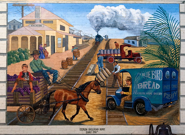 Mural of Escalon Railroad Depot in the Early 20th Century