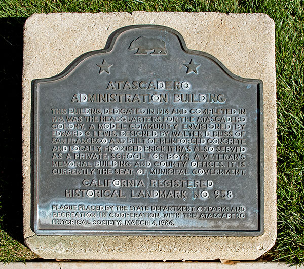 California Historical Landmark 958: Atascadero Administration Building
