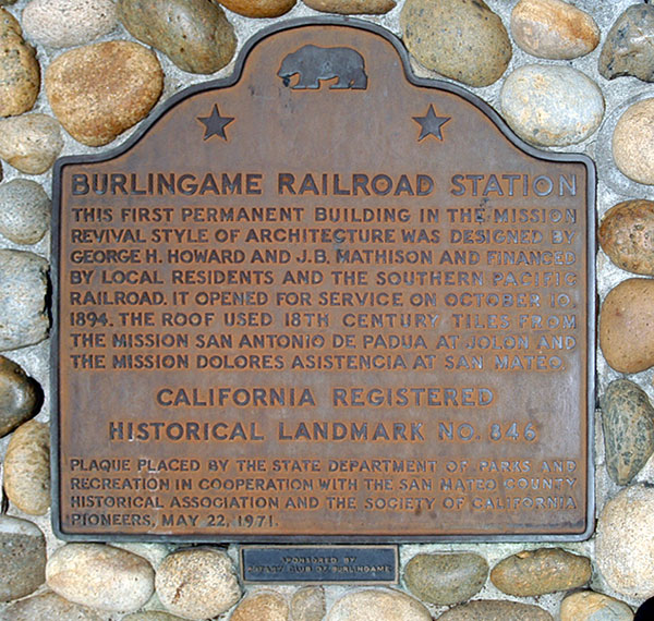 California Historical Landmark #846: Burlingame Railroad Station