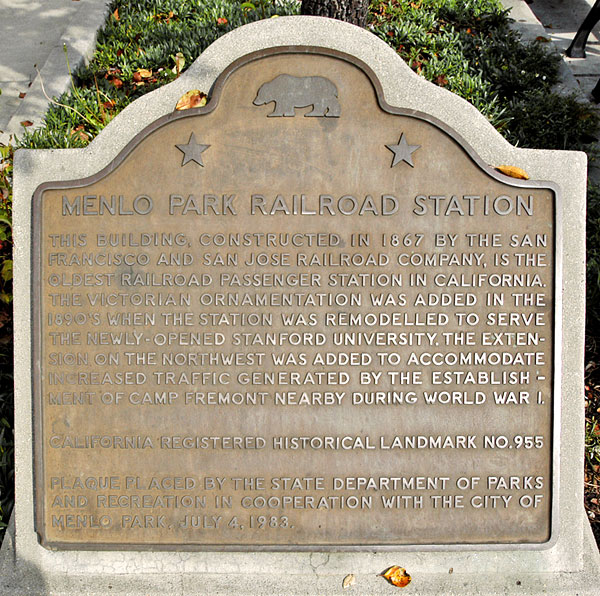 California Historical Landmark #955: Menlo Park Railroad Station