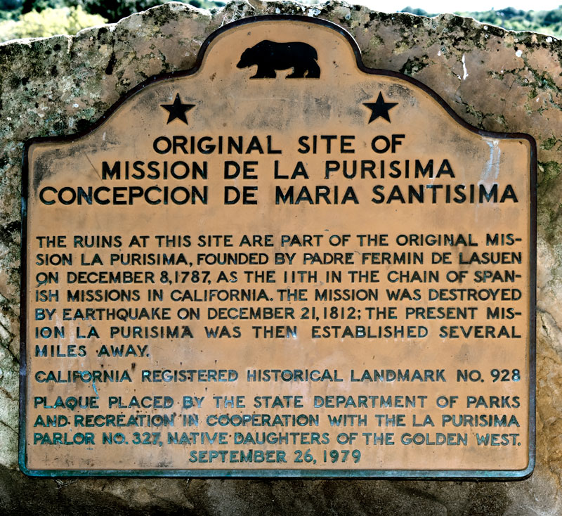 California Historical Landmark 928: Site of Original Mission La Purísima in Lompoc, California