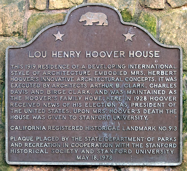 California Historical Landmark #913: Lou Henry Hoover House