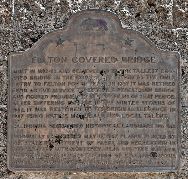 California Historical Landmark #583: Felton Covered Bridge