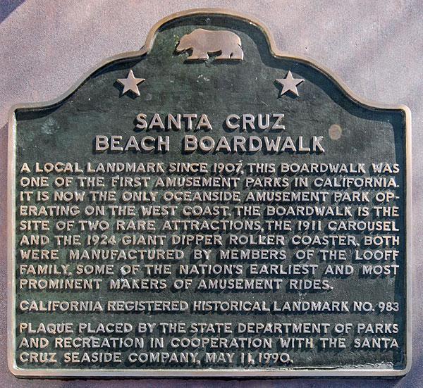 California Historical Landmark 983 Santa Cruz Beach Boardwalk in