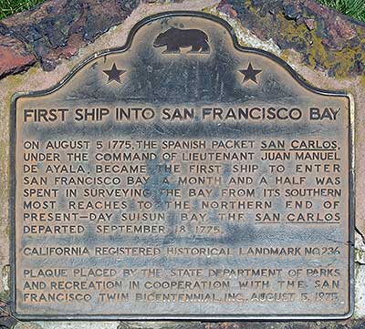 California Historical Landmark #236: First Ship into San Francisco Bay