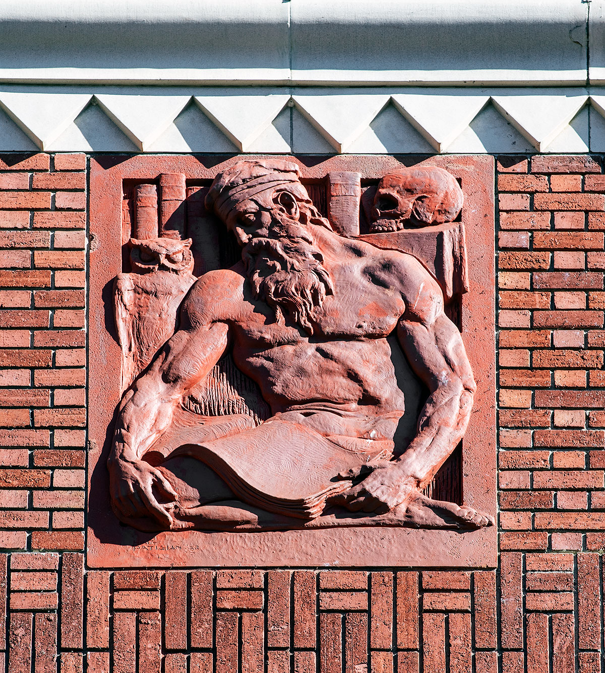 Terra cotta panel by Haig Patigian on Bohemian Club building