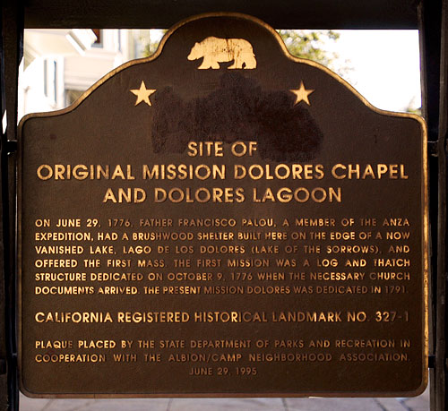 California Historical Landmark #327-1: Site of Original Mission Dolores Chapel and Dolores Lagoon