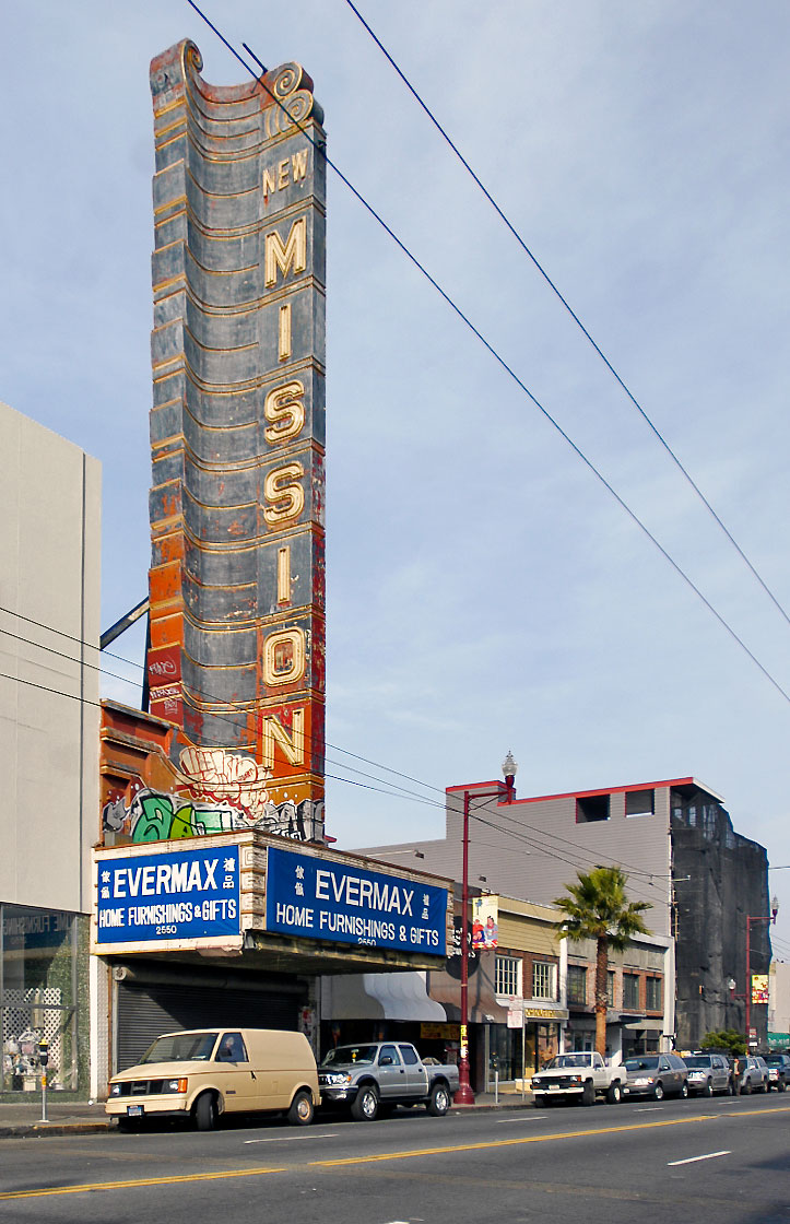 The New Mission Theater at 2550 Mission Street was designed by Reid & Reid and built in 1916.