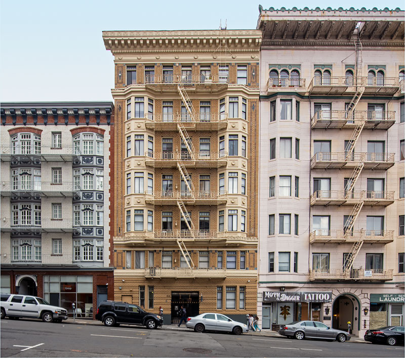 The Edison Apartments at 618 Bush Street were designed by Rousseau & Rousseau and built in 1914.