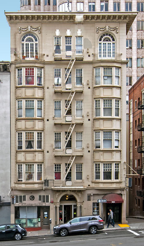 The Calvert Hotel Apartments at 637-639 Bush Street were designed by Righetti & Headman and built in 1913.