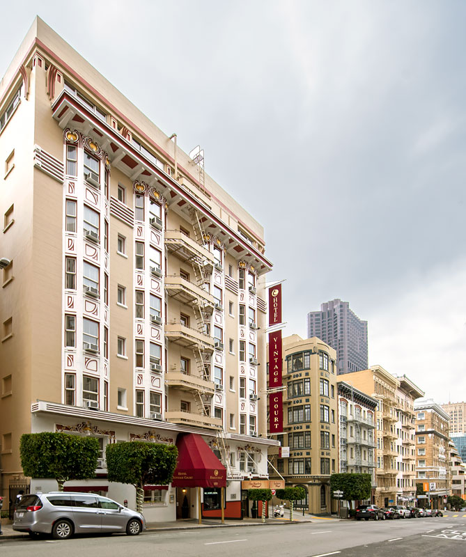 The Colonial Hotel at 650 Bush Street were designed by Cunningham & Politeo and built in 1912.