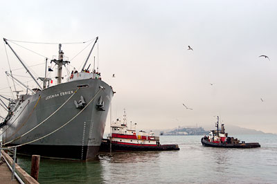 Liberty Ship Jeremiah O'Brien with Escort Tugs Taurus and Apollo