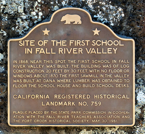 California Historical Landmark #759: First School in Fall River Valley