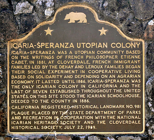 California Historical Landmark #981: Icaria-Speranza Utopian Commune