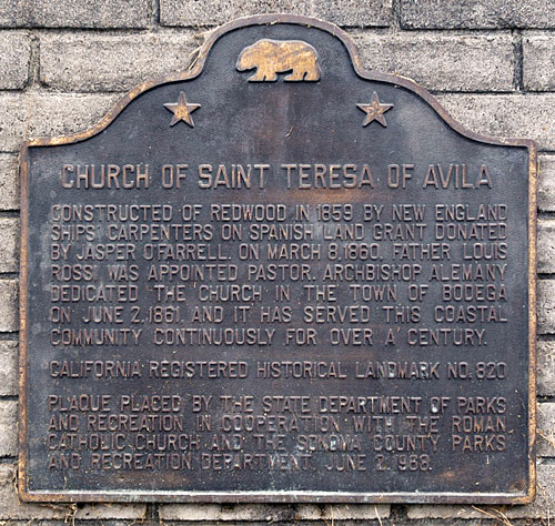 California Historical Landmark #820: Saint Teresa of Avila Church in Bodega