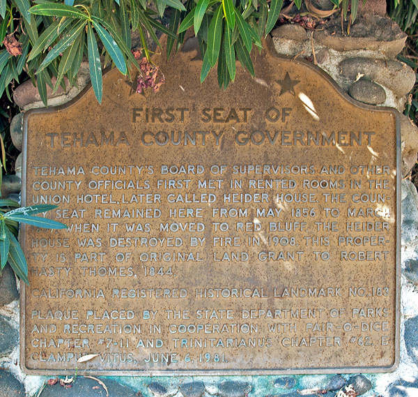 California Historical Landmark #183: First Seat of Tehama County Government
